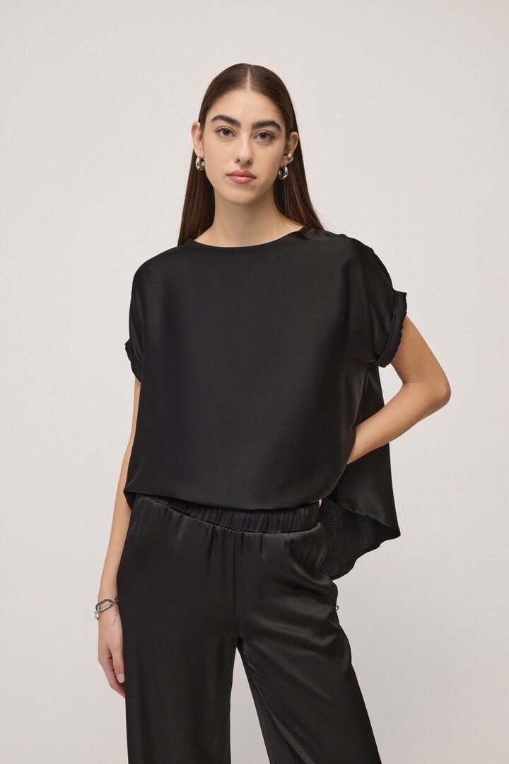 Viscose satin blouse Black
