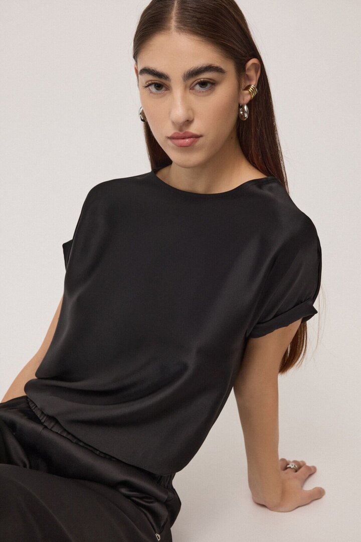 Viscose satin blouse Black