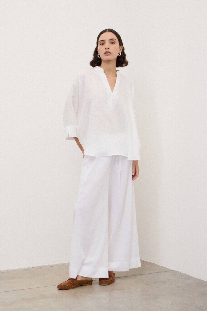Linen kimono blouse White