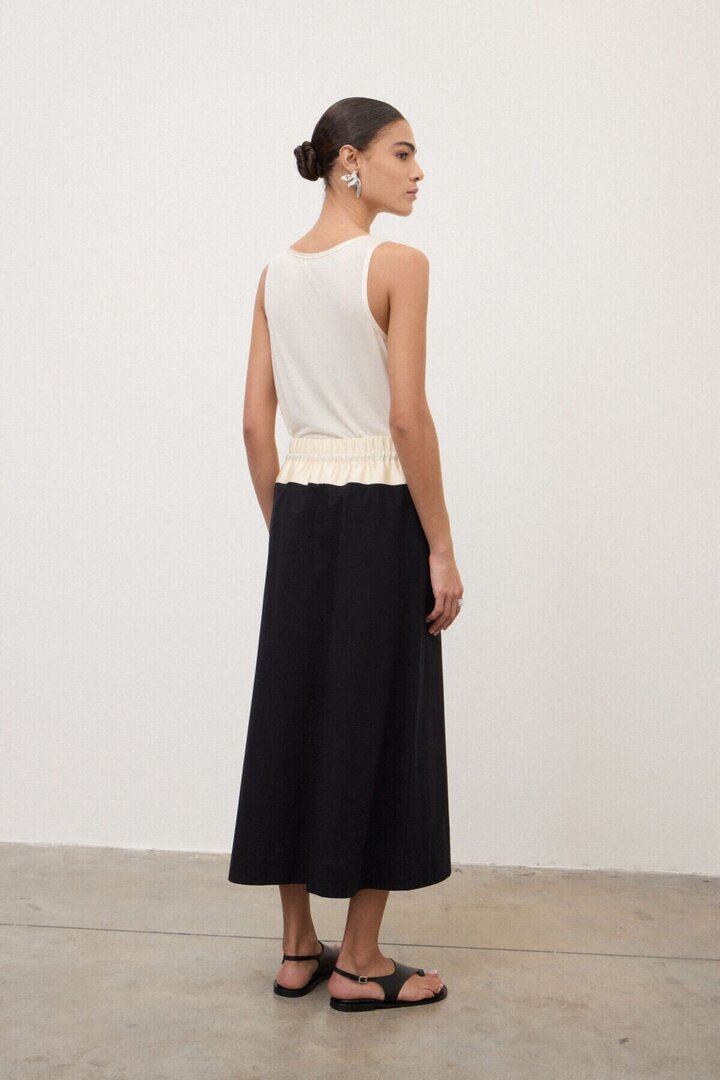 Long skirt with drawstring Black-Ecru