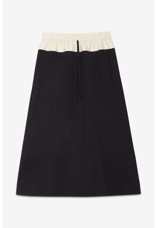 Long skirt with drawstring Black-Ecru