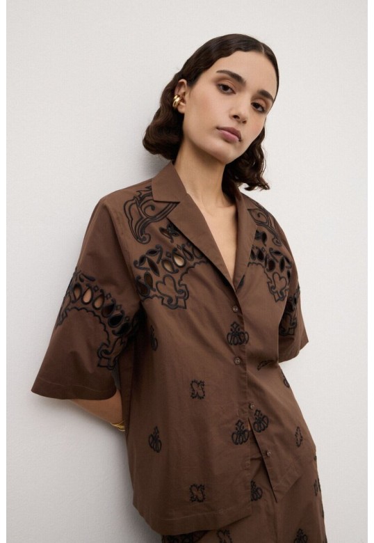Relaxed embroidered shirt Chocolate