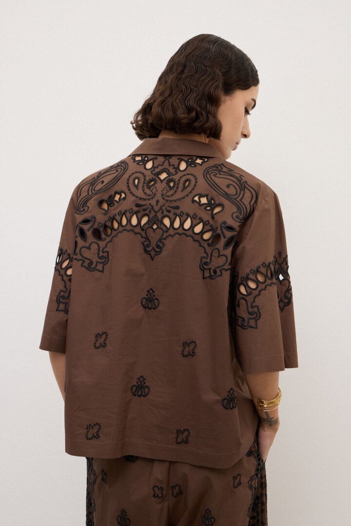 Relaxed embroidered shirt Chocolate