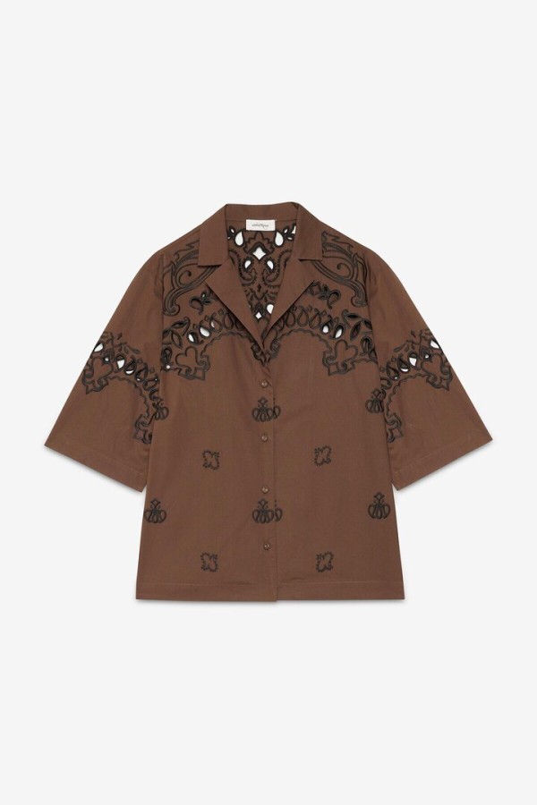 Relaxed embroidered shirt Chocolate
