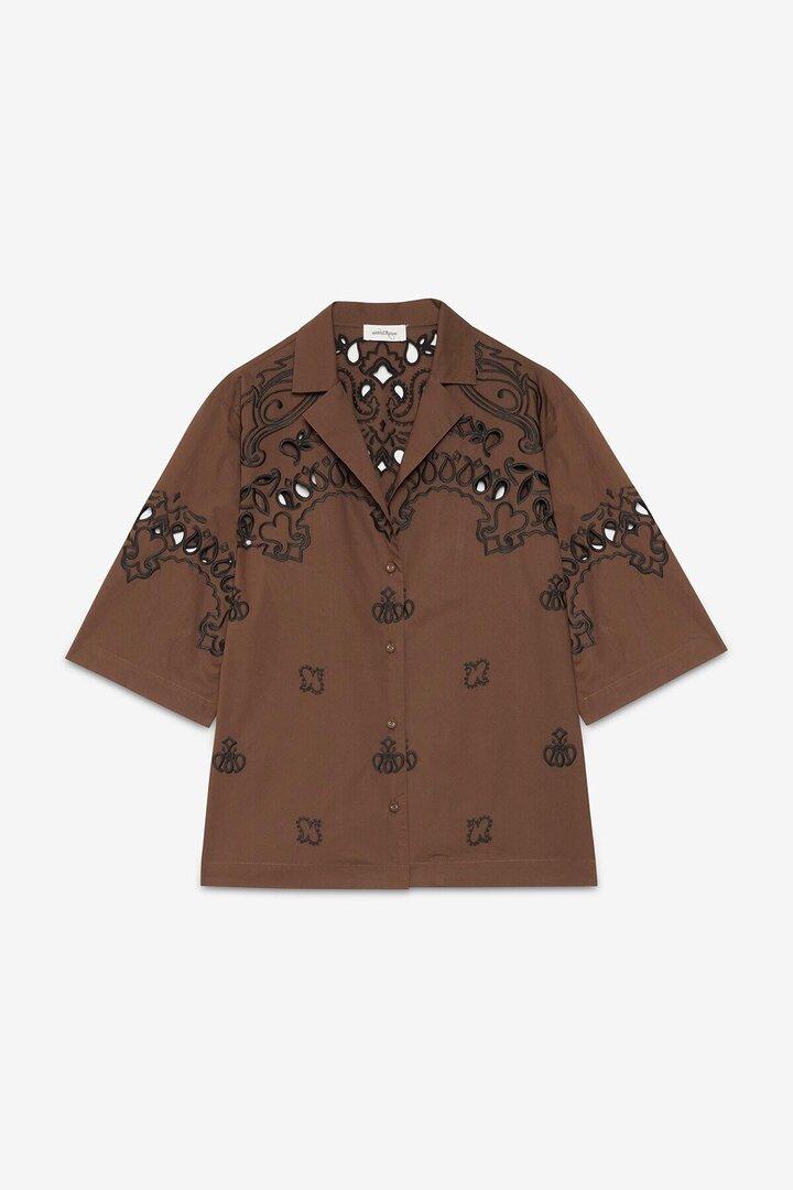 Relaxed embroidered shirt Chocolate