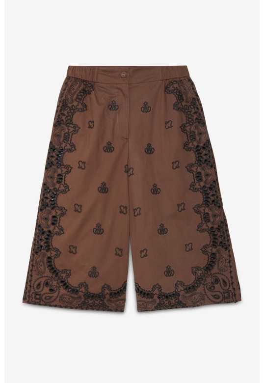 Embroidered cropped trousers Chocolate