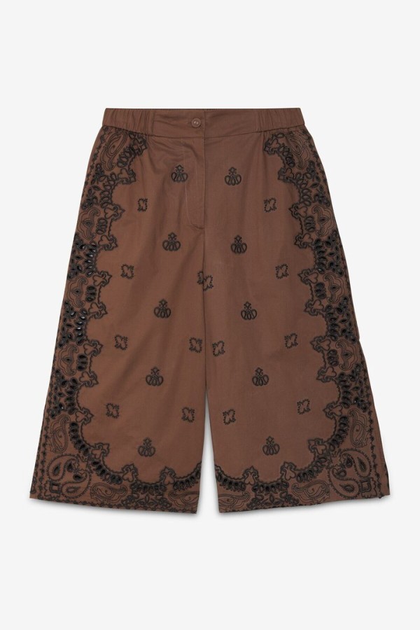 Embroidered cropped trousers Chocolate