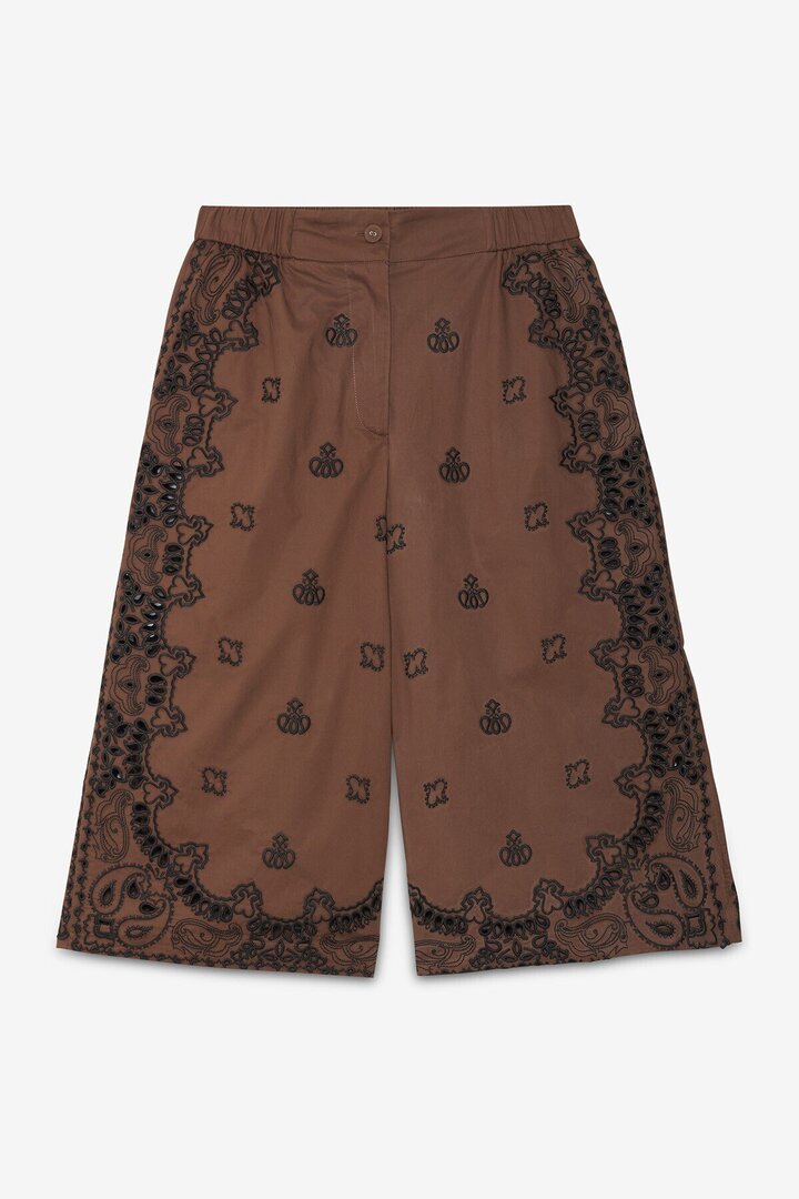 Embroidered cropped trousers Chocolate