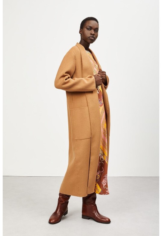 Wool-blend coat camel