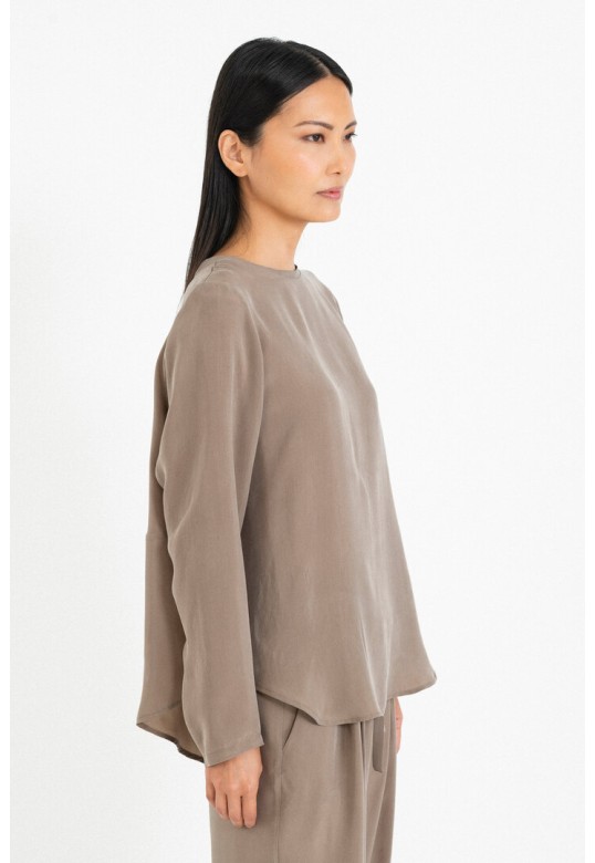 CUPRO SANDWASHED LONG SLEEVE TOP TAUPE