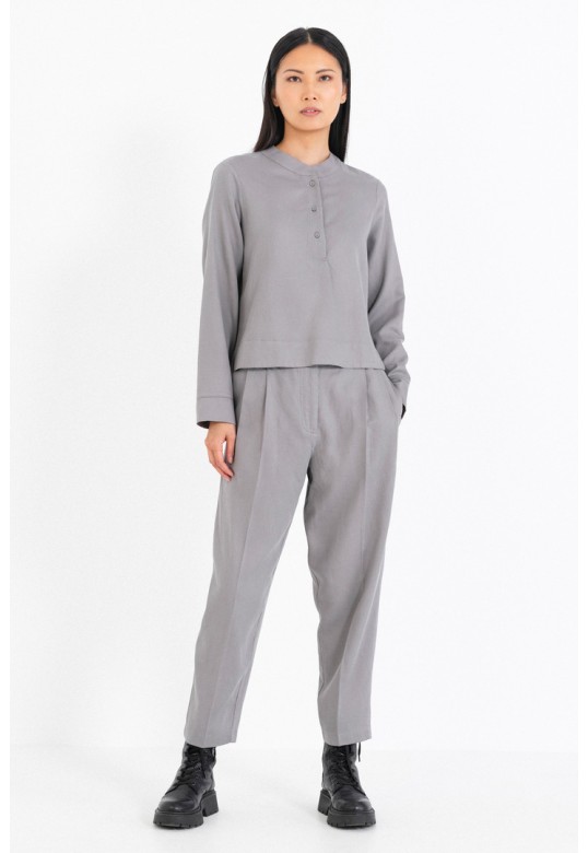LYOCELL RELAXED PLEATED PANTS GREY