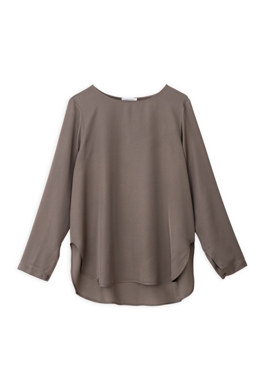 SATIN LONG SLEEVE BLOUSE TAUPE