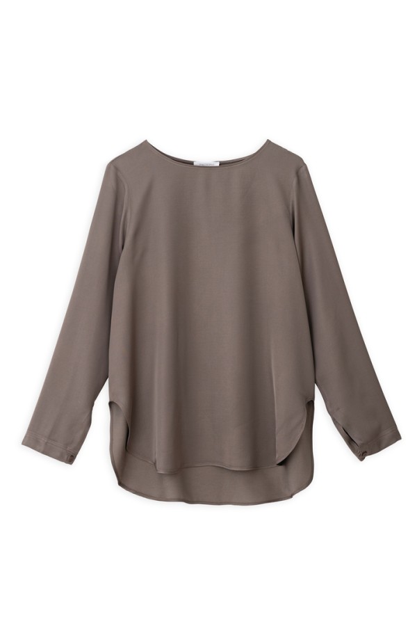 SATIN LONG SLEEVE BLOUSE TAUPE