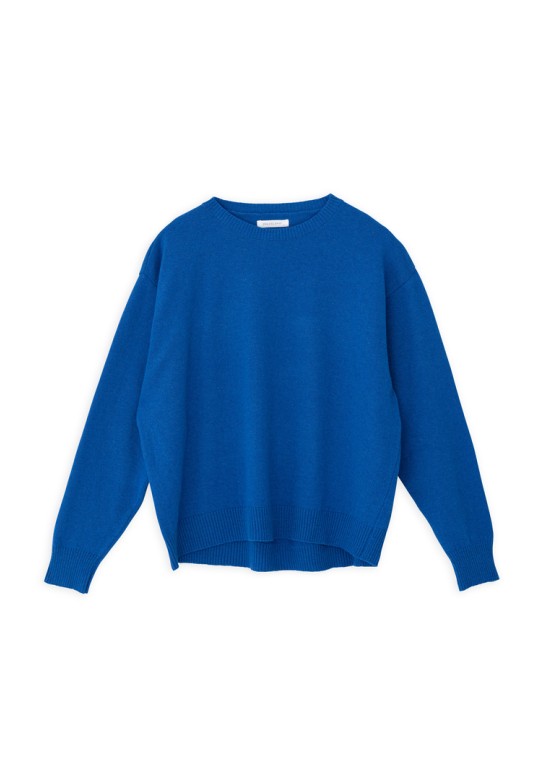CASHMERE ROUND NECK CROPPED SWEATER ROYAL BLUE