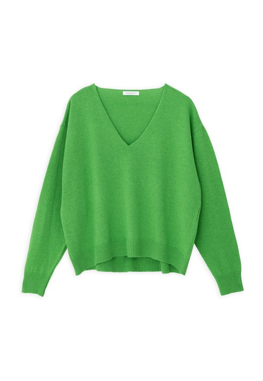 CASHMERE "V" NECK CROPPED SWEATER GREEN