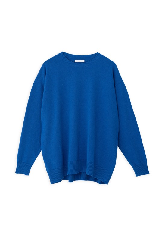 CASHMERE ROUND NECK LONG SWEATER ROYAL BLUE
