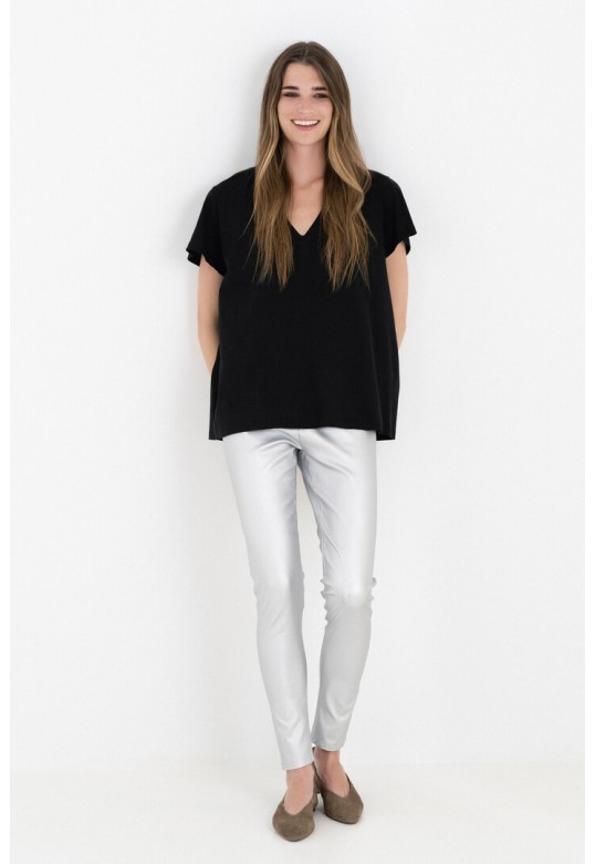 WAXED LEATHER LEGGINGS SILVER
