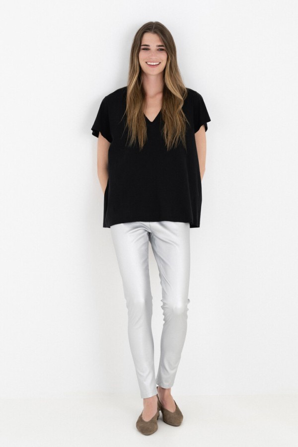 WAXED LEATHER LEGGINGS SILVER