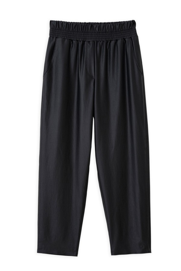 WAXED LEATHER RELAXED JOGGER PANTS BLACK