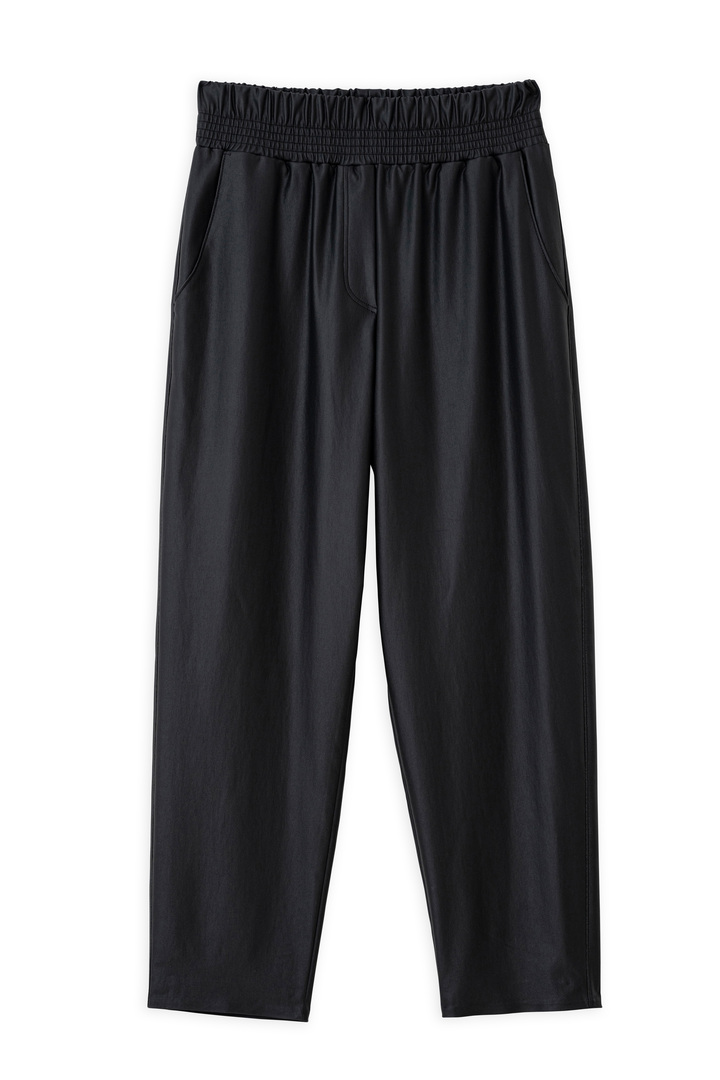 WAXED LEATHER RELAXED JOGGER PANTS BLACK