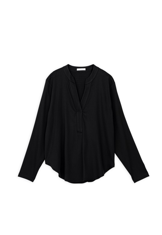 SATIN SANDWASHED LONG SLEEVE BLOUSE BLACK