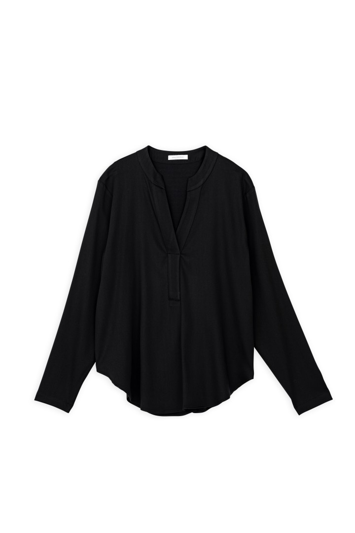 SATIN SANDWASHED LONG SLEEVE BLOUSE BLACK