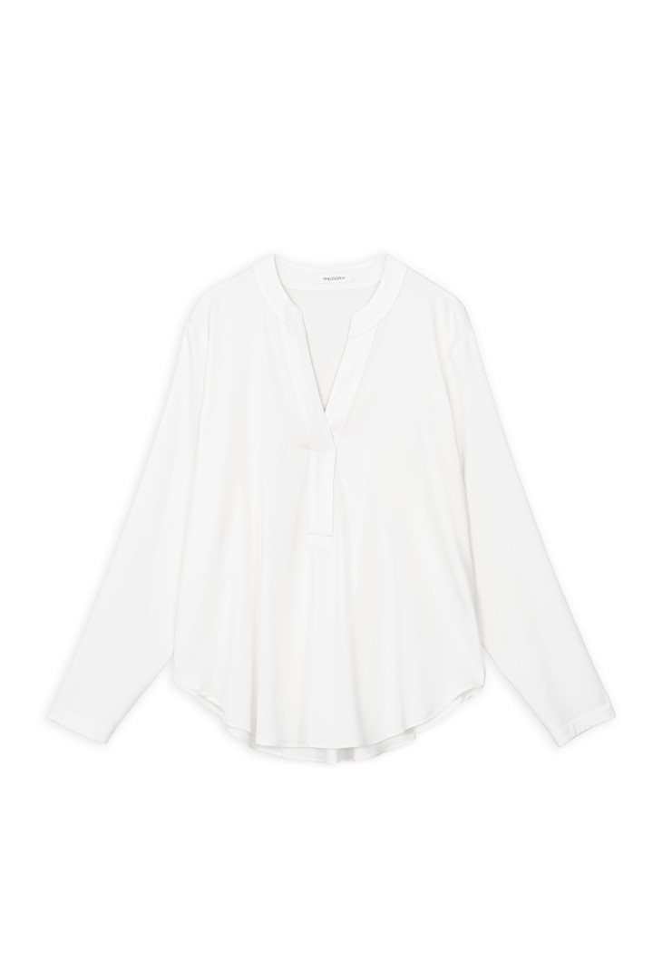 SATIN SANDWASHED LONG SLEEVE BLOUSE OFF WHITE