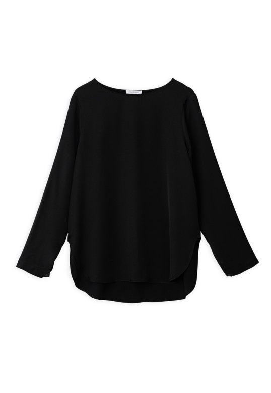 SATIN ECOVERO ROUND NECK BLOUSE BLACK