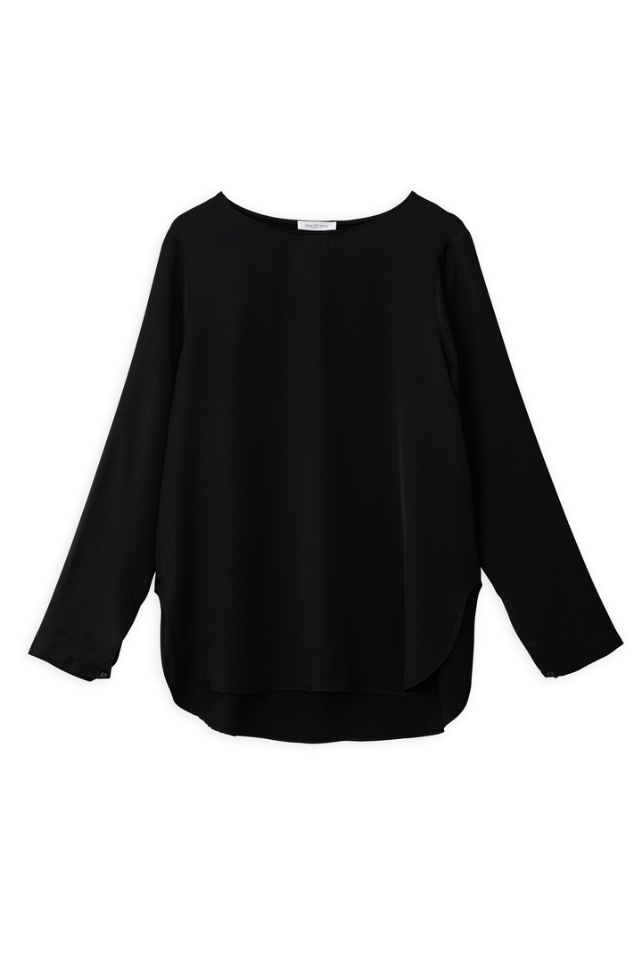 SATIN ECOVERO ROUND NECK BLOUSE BLACK