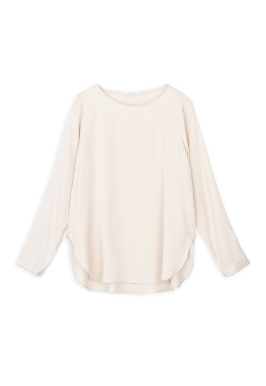 SATIN ECOVERO ROUND NECK BLOUSE CREAM