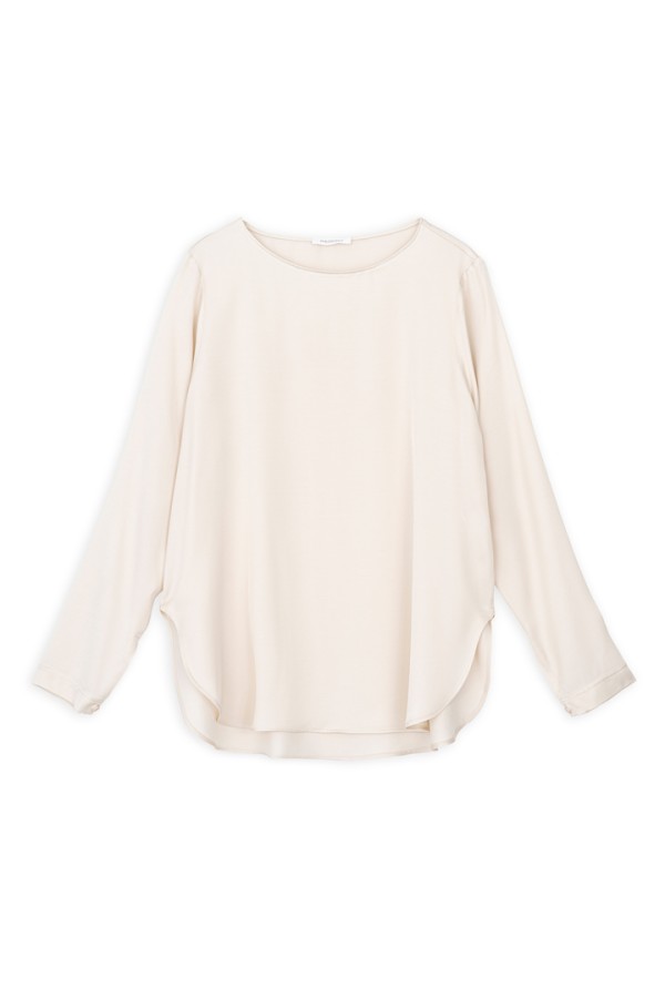 SATIN ECOVERO ROUND NECK BLOUSE CREAM