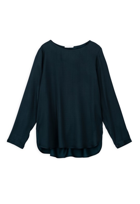 SATIN ECOVERO ROUND NECK BLOUSE DARK BLUE