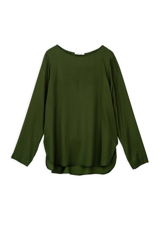 SATIN ECOVERO ROUND NECK BLOUSE DARK GREEN