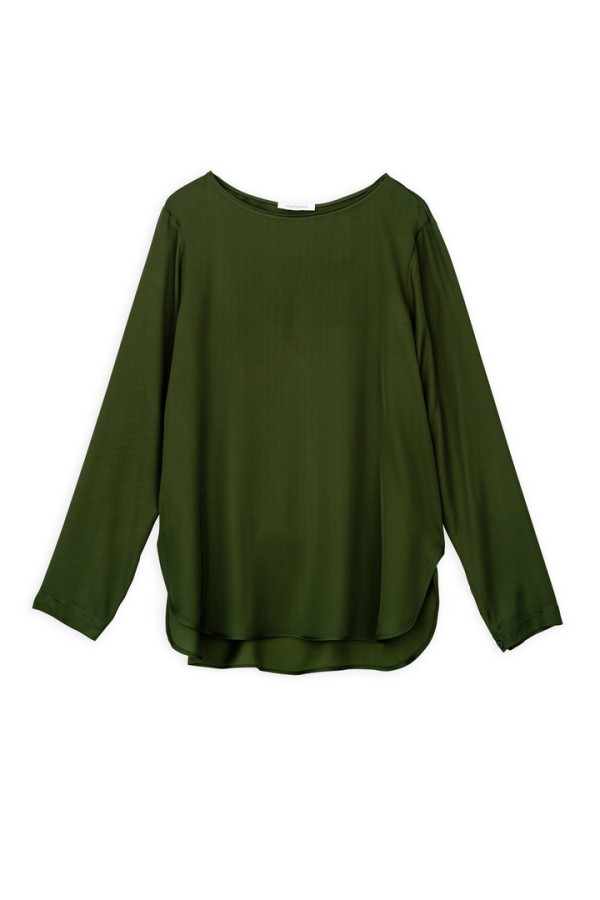 SATIN ECOVERO ROUND NECK BLOUSE DARK GREEN