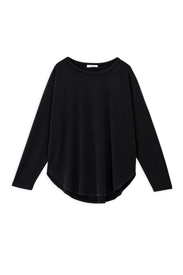 CUPRO PIQUE LONG TOP OFF BLACK