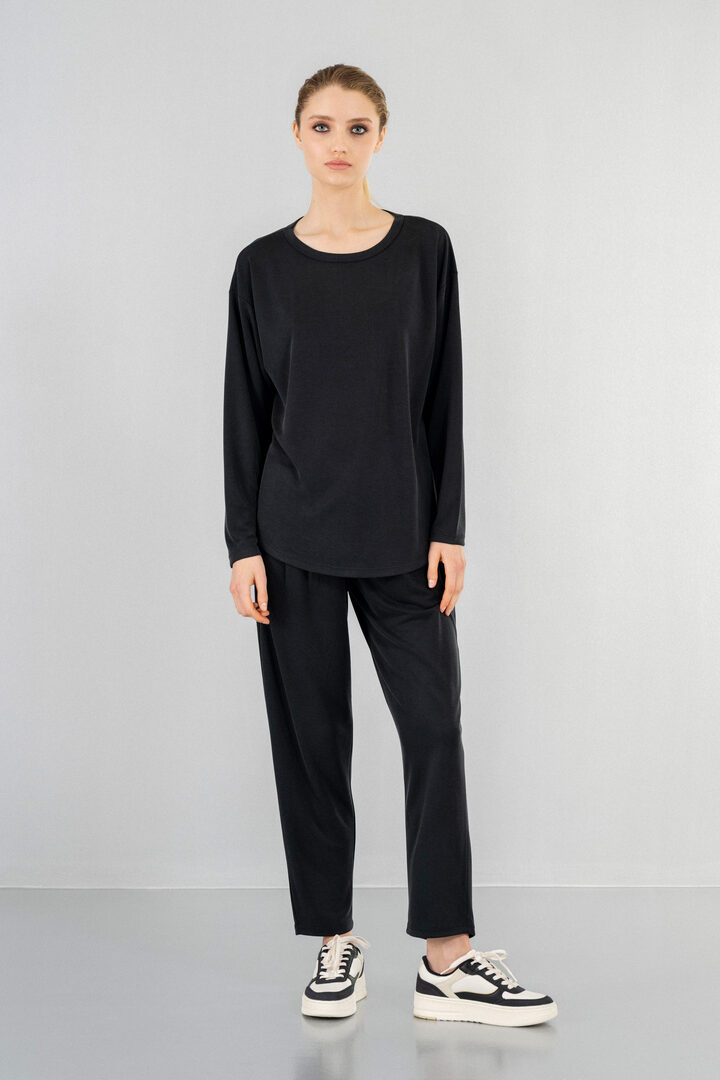 CUPRO PIQUE LONG TOP OFF BLACK