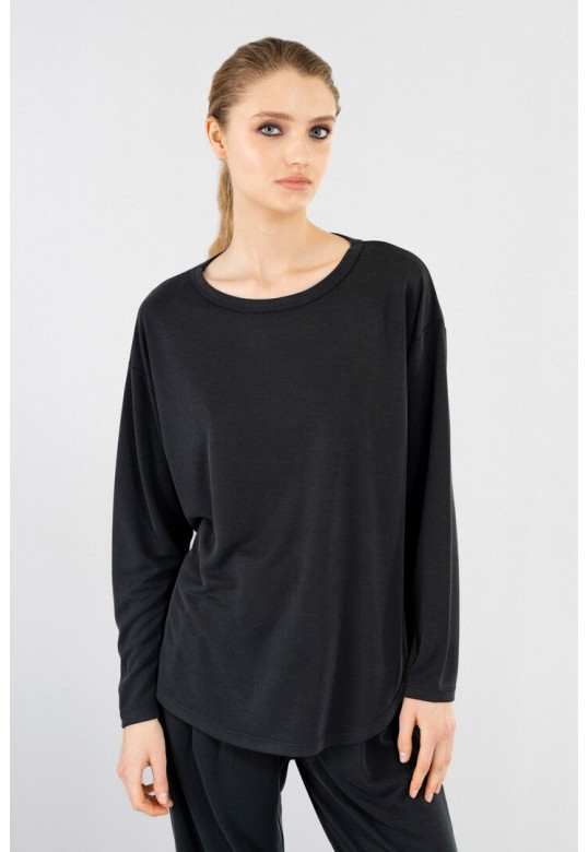 CUPRO PIQUE LONG TOP OFF BLACK