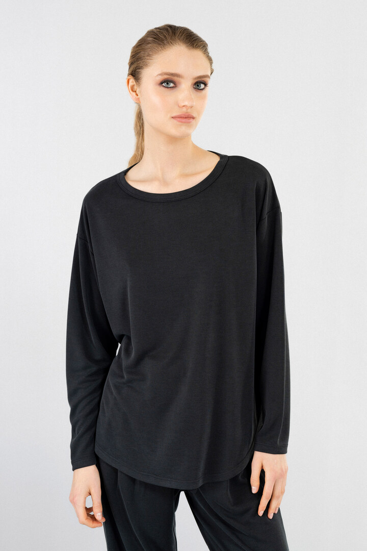 CUPRO PIQUE LONG TOP OFF BLACK