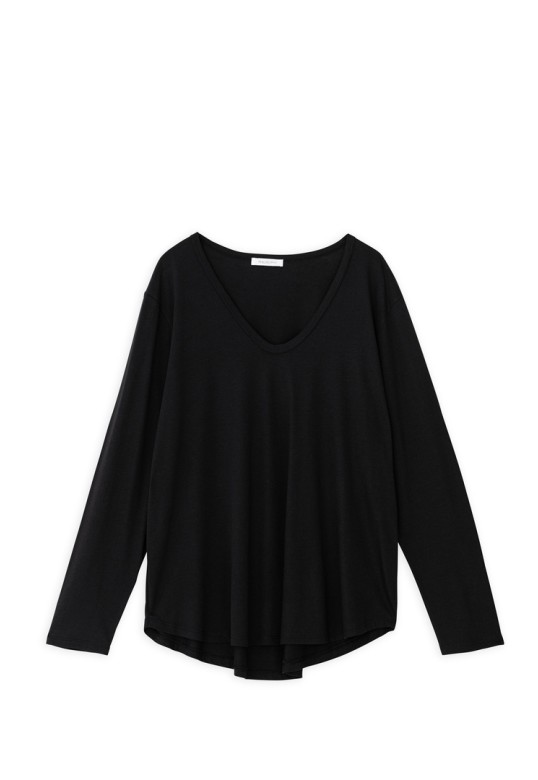 ORGANIC JERSEY OVERSIZED V NECK TOP BLACK