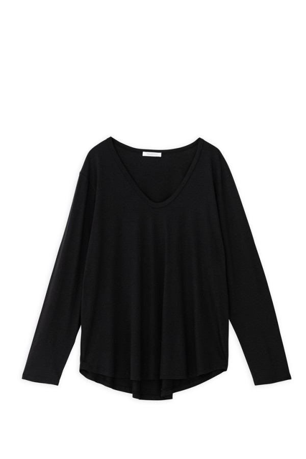 ORGANIC JERSEY OVERSIZED V NECK TOP BLACK