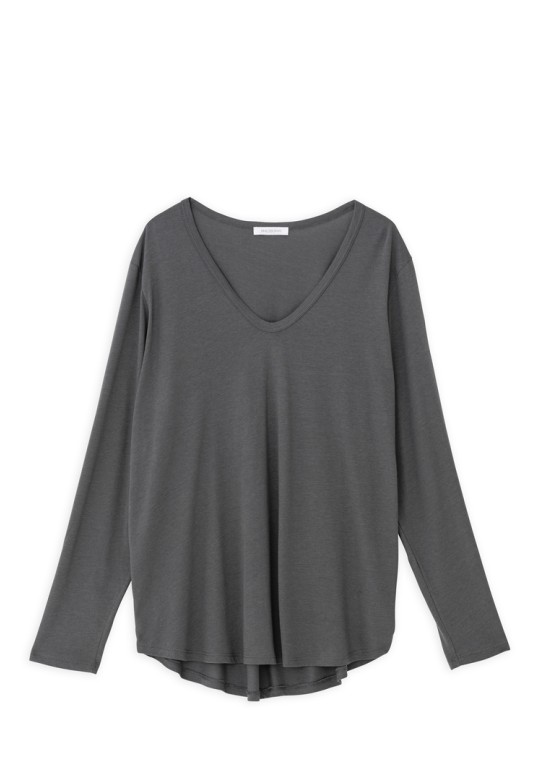 ORGANIC JERSEY OVERSIZED V NECK TOP GRAPHITE