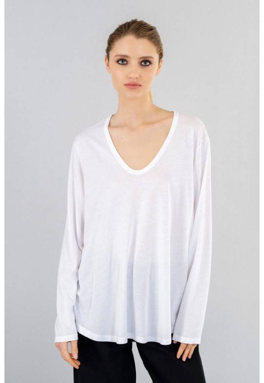 ORGANIC JERSEY OVERSIZED V NECK TOP WHITE