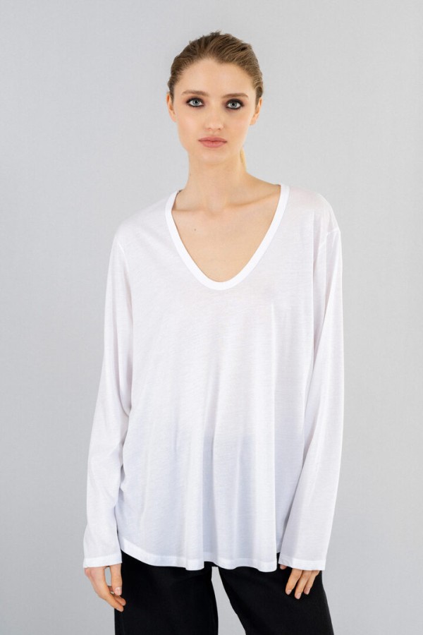 ORGANIC JERSEY OVERSIZED V NECK TOP WHITE