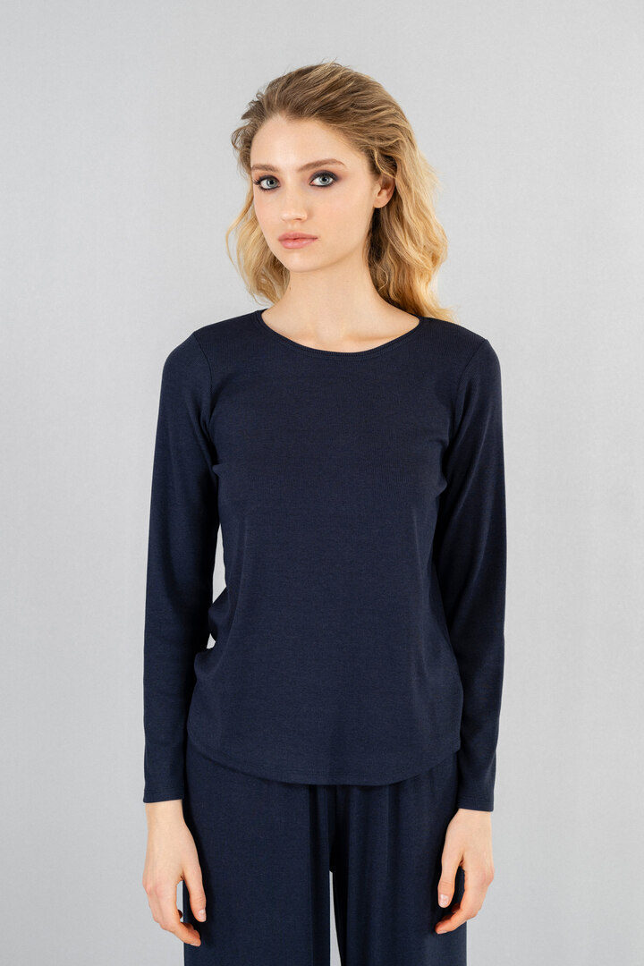 RIB ROUND NECK TOP DARK BLUE