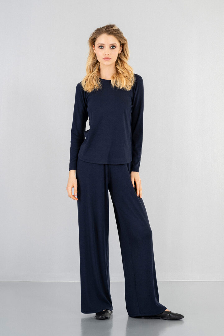 RIB ROUND NECK TOP DARK BLUE