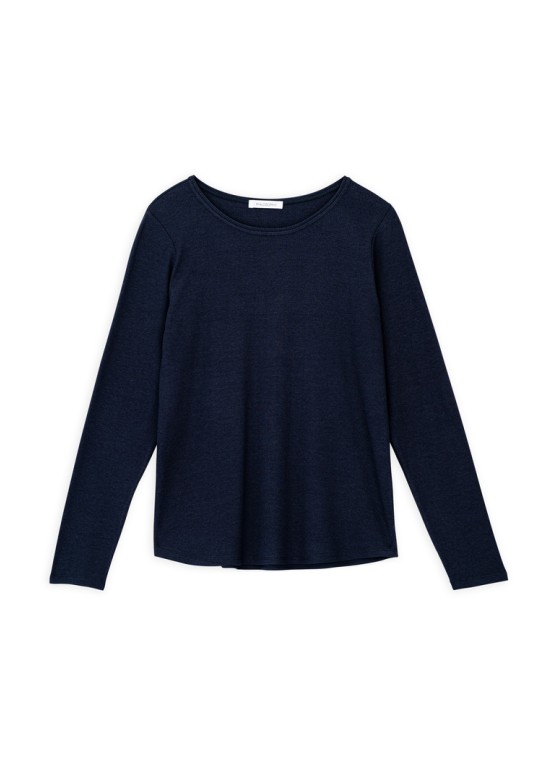 RIB ROUND NECK TOP DARK BLUE