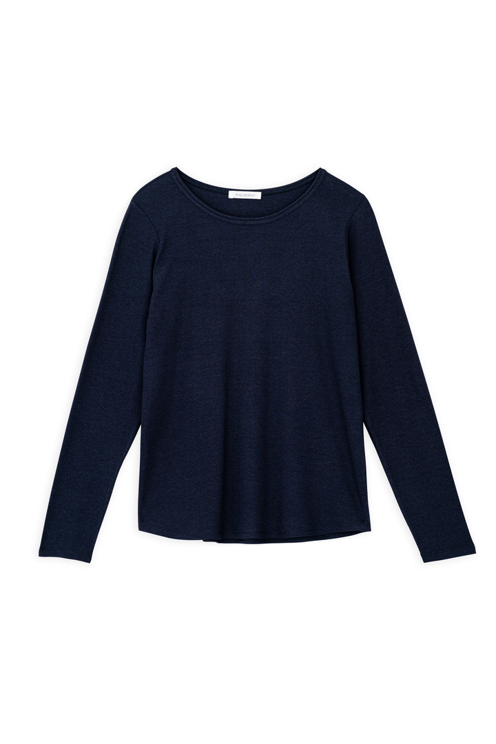 RIB ROUND NECK TOP DARK BLUE