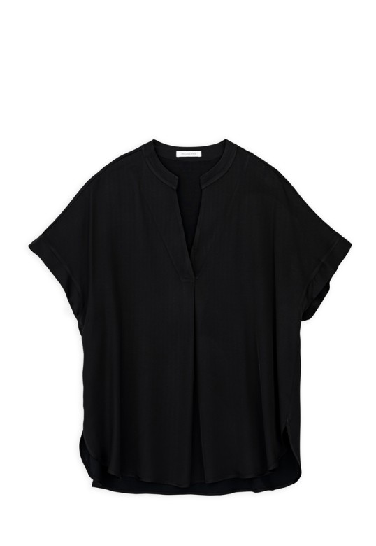 SATIN ECOVERO SHORT SLEEVE BLOUSE BLACK