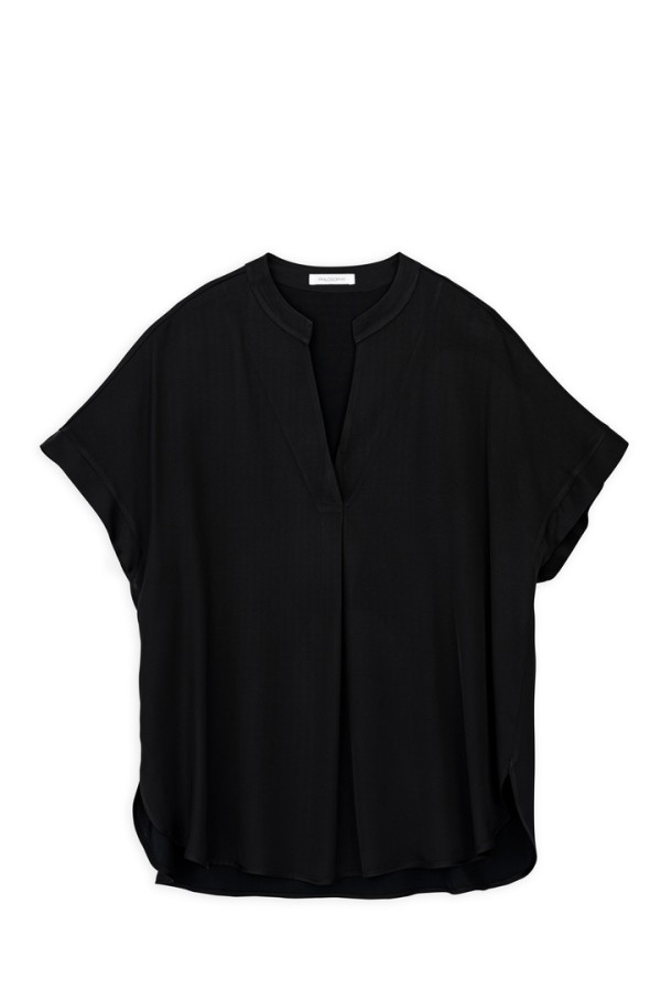 SATIN ECOVERO SHORT SLEEVE BLOUSE BLACK