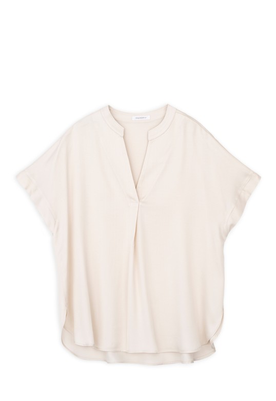 SATIN ECOVERO SHORT SLEEVE BLOUSE  CREAM